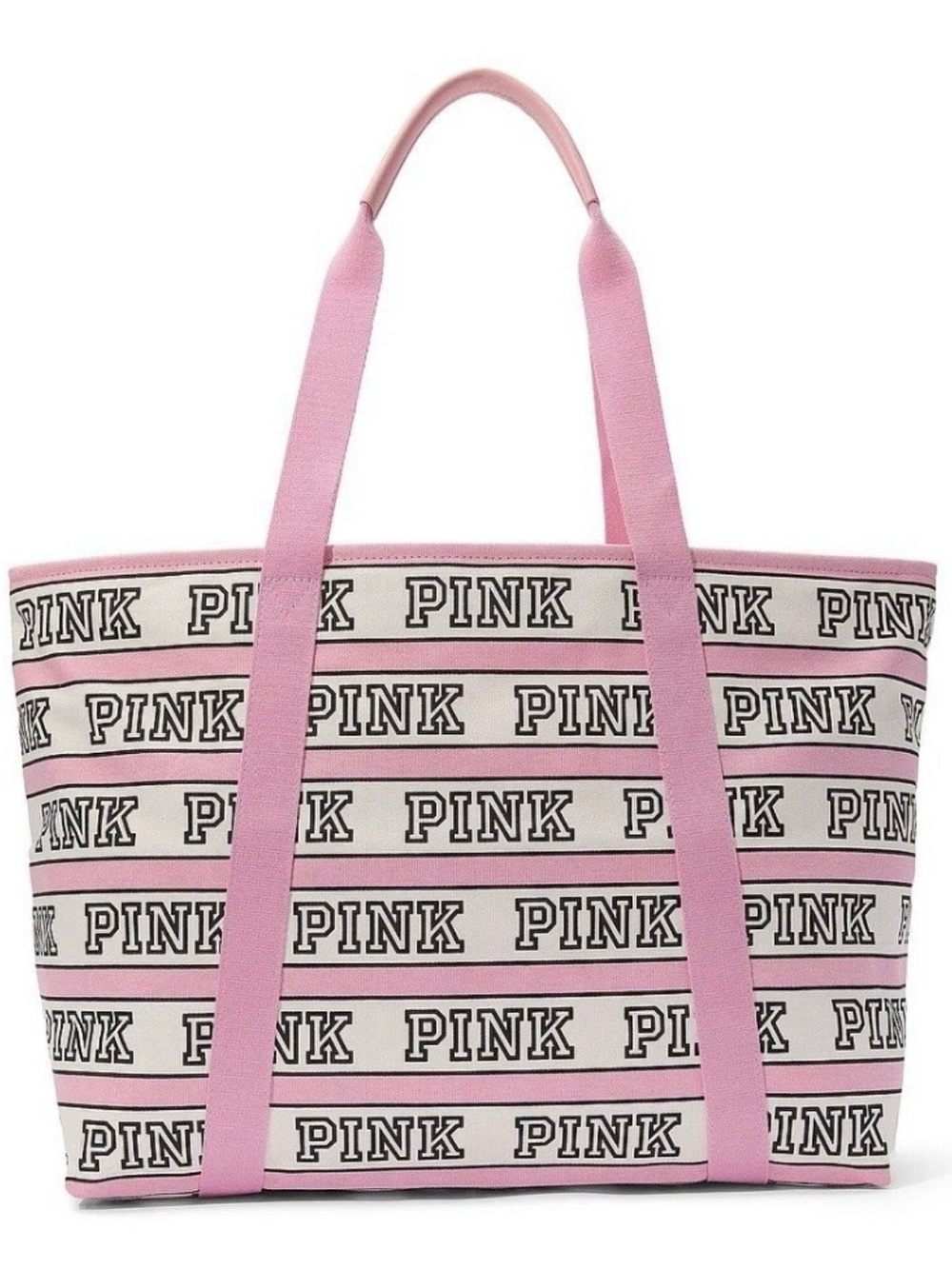 PINK Victoria's Secret Pink and Cream Logo Stripe Canvas Tote